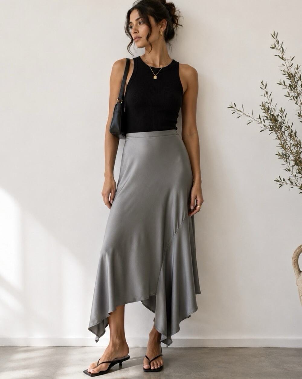 Anine Bing Bailey Skirt Light Gray Silver Silk Sz S Bias Cut Asymmetric Fairy